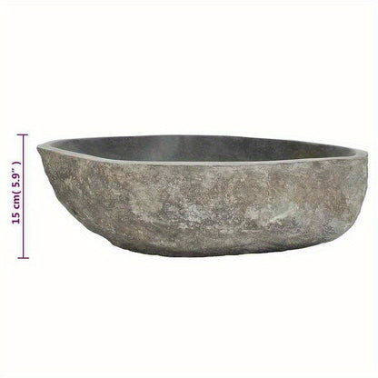 Badkom – Waskom – Fontein – Wastafel – Lavabo – Ovaal River Stone Design – Afmeting (45-53)x(34-41) Cm – Stijlvol Anthraciet