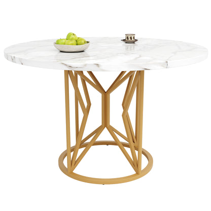Ronde Eettafel – Dinertafel – Keukentafel – Tafel Rond – Eetkamertafel – Marmerlook Blad – Stevige Metalen Poten – 100 cm Diameter – Onderhoudsvriendelijk – Direct Gebruiksklaar – Gouden Accenten