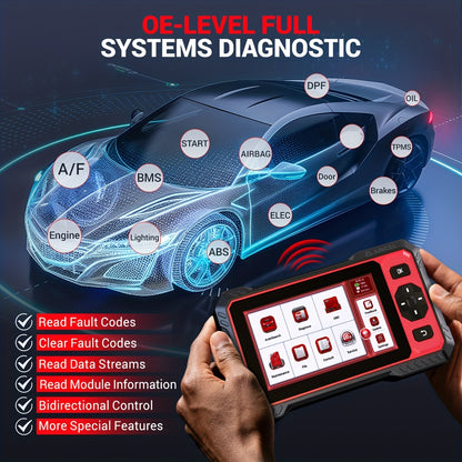 OBD2 Scanner – Autodiagnose Scanner – Foutcode Lezer – Diagnoseapparaat – Auto Scanner – 4 Systemen Diagnose Motor ABS Airbag – 7 Resetfuncties Inclusief Olie Rem Batterij