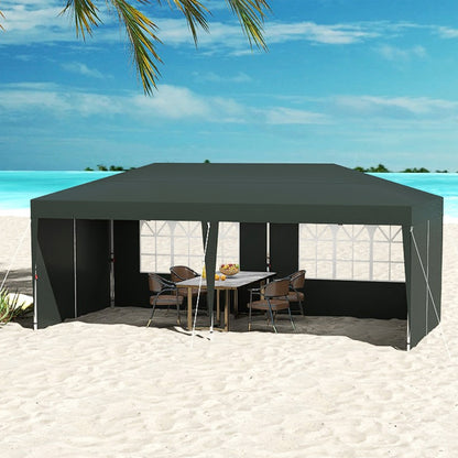 Tuinpaviljoen 3x6 m – Tuinoverkapping – Partytent – Balkonkap – Zonnescherm – Met Zijwanden – Verstelbare Hoogte – Stevig & Compact Opvouwbaar - Groen