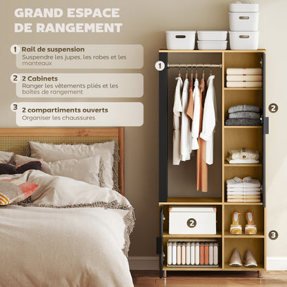 Kledingkast – Garderobekast – Opbergkast – Kleerkast – Kast met Spiegel – Compact 80x30x170 cm – MDF Natuurlijke Houtlook