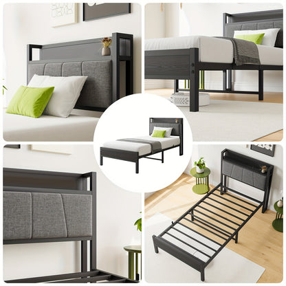 Bedframe – Bed – Eenpersoonsbed – Tweepersoonsbed – Metalen Bed – 140x200 cm – Stevig Zwart Metaal – Inclusief Spiraalbodem