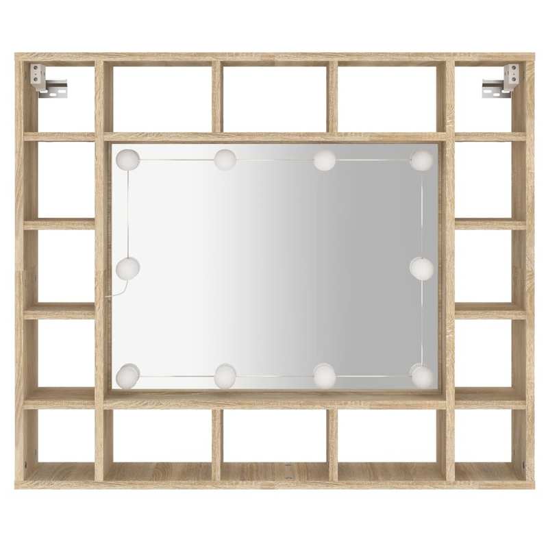 Badkamerspiegelkast – Spiegelkast – Medicijnkast – Wandkast – Badkamerkast – Ruimtebesparend Ontwerp – Sonoma Eikenfineer Met Heldere Glazen Deuren 91x15x76,5 cm