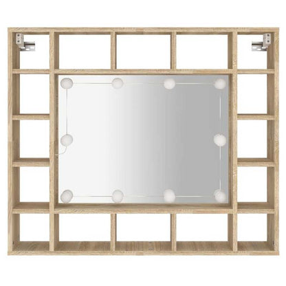 Badkamerspiegelkast – Spiegelkast – Medicijnkast – Wandkast – Badkamerkast – Ruimtebesparend Ontwerp – Sonoma Eikenfineer Met Heldere Glazen Deuren 91x15x76,5 cm