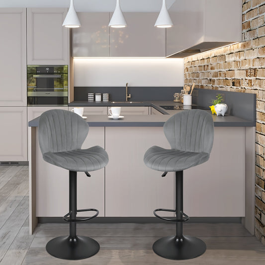 Bar Stools 2pcs - Adjustable Height Swivel Kitchen Chairs with Velvet Padded Seats & Shell-Shaped Backs, Modern Counter Stools Set for Home, Bar, Apartment (Easy Assembly | Space Saving Design), Kitchen Stools For Counter, Hi