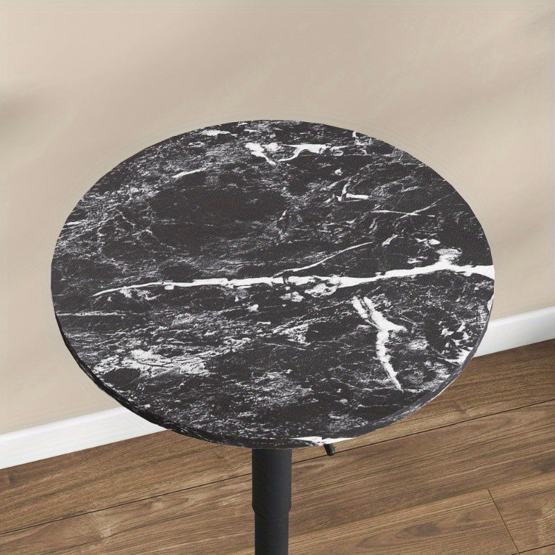 Bartafel Rond – Keukentafel – Bistrotafel – Ontbijttafel – Pubtafel – Compact – Marmer Look – Verstelbare Hoogte – 60x68x93,5 cm – Zwart