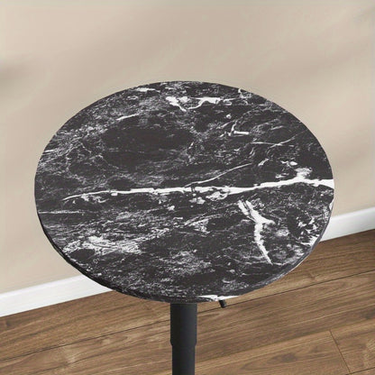 Bartafel Rond – Keukentafel – Bistrotafel – Ontbijttafel – Pubtafel – Compact – Marmer Look – Verstelbare Hoogte – 60x68x93,5 cm – Zwart