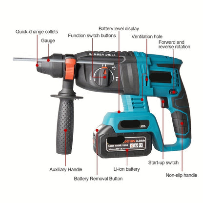 Accu Klopboor – 18V Boormachine – Draadloze Boor – Klopboormachine – Borstelloze Motor – Variabele Snelheid