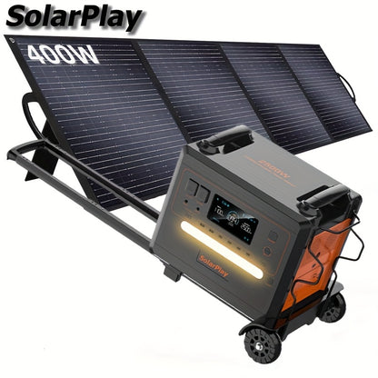 Zonnegenerator – Powerstation – Draagbaar Energiebank – Zonne-energiecentrale – Solar Powerstation – 2500W Vermogen – 2304Wh Lithium-polymeer Batterij – 400W Zonnepaneelset Met Inklapbare Kar