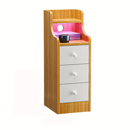 Nachtkastje – Nachtkastjes – Bijzettafel – Ladekast – Smal Kastje – Smal Wit Nachtkastje – 3 Lades & Open Vak – Compact 70 cm Hoog