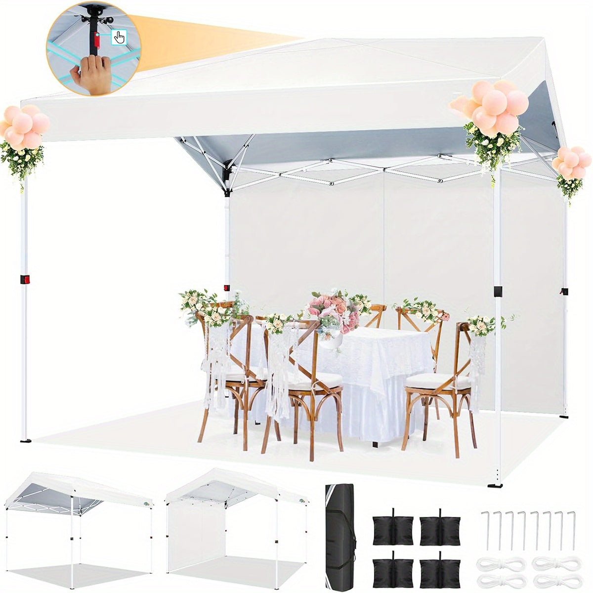 One Touch Pop-Up Tent – Vouwtent – Partytent – Marktstand – Zonnescherm – 3,05x3,05 Meter – UPF 50+ Zonbescherming – 3 Verstelbare Hoogtes