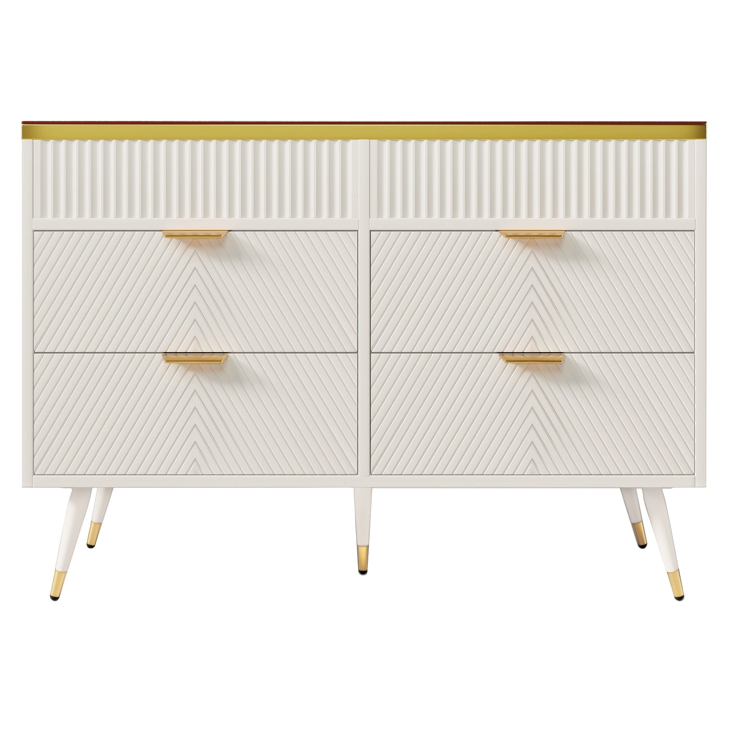 Ladekast – Kast – Commode – Opbergmeubel – Ladenkast – Wit met Amber Glas – Hardhouten Constructie – 6 Lades met Indeling – Anti-Kantel Veiligheid – 47,2 Kubieke Voet Opslag – 120 cm Hoog