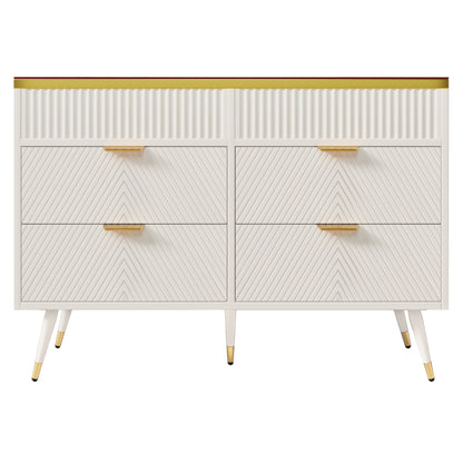 Ladekast – Kast – Commode – Opbergmeubel – Ladenkast – Wit met Amber Glas – Hardhouten Constructie – 6 Lades met Indeling – Anti-Kantel Veiligheid – 47,2 Kubieke Voet Opslag – 120 cm Hoog