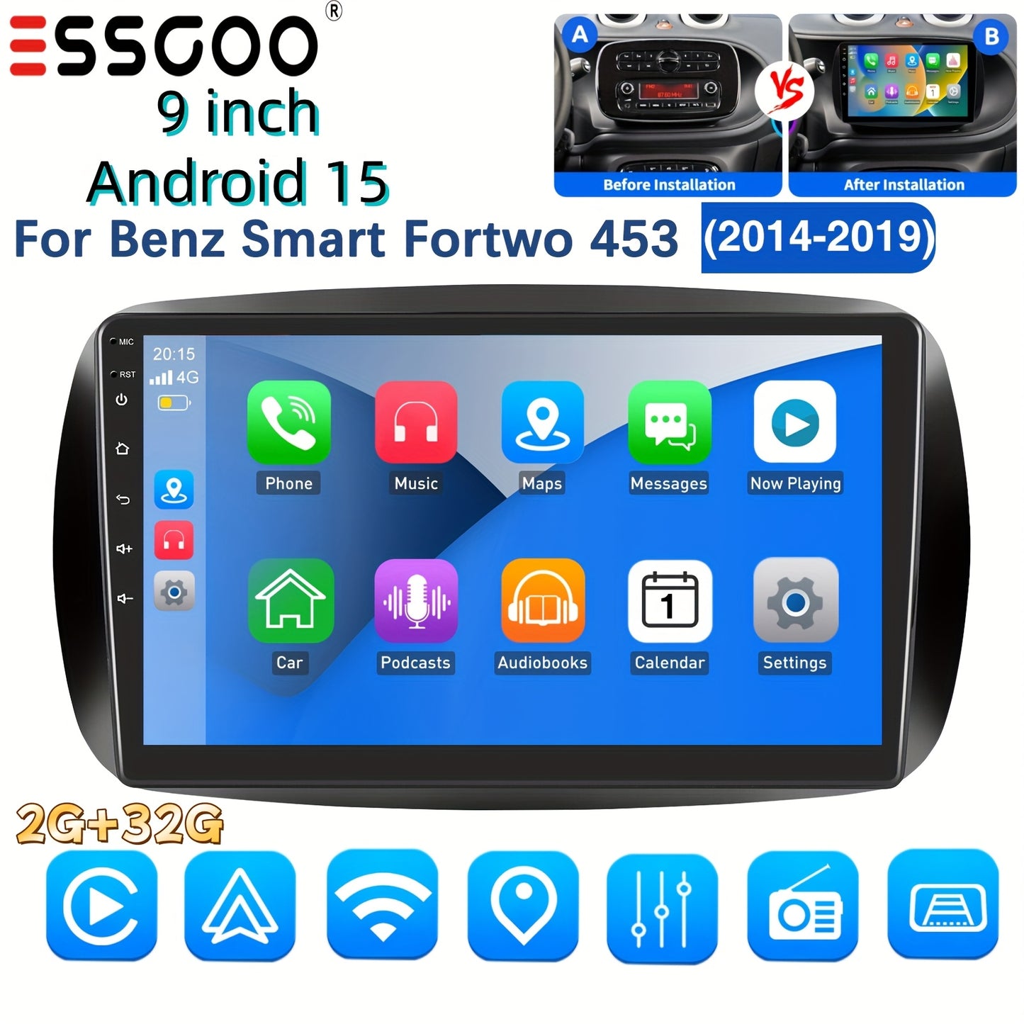 Android Autoradio – Car Radio – Multimedia Speler – 2-DIN Head Unit – Auto Stereo – 9 Inch HD Touchscreen – Draadloze Android Auto & WiFi