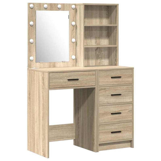 Make-up Tafel – Make-up Meubel – Beauty Kastje – Schminktafel – Make-up Bureau – Set Van 2 – Hoogwaardige Spaanplaat – Zonder Montage – Compact 50x41x135 cm – Afgesloten Opbergruimte