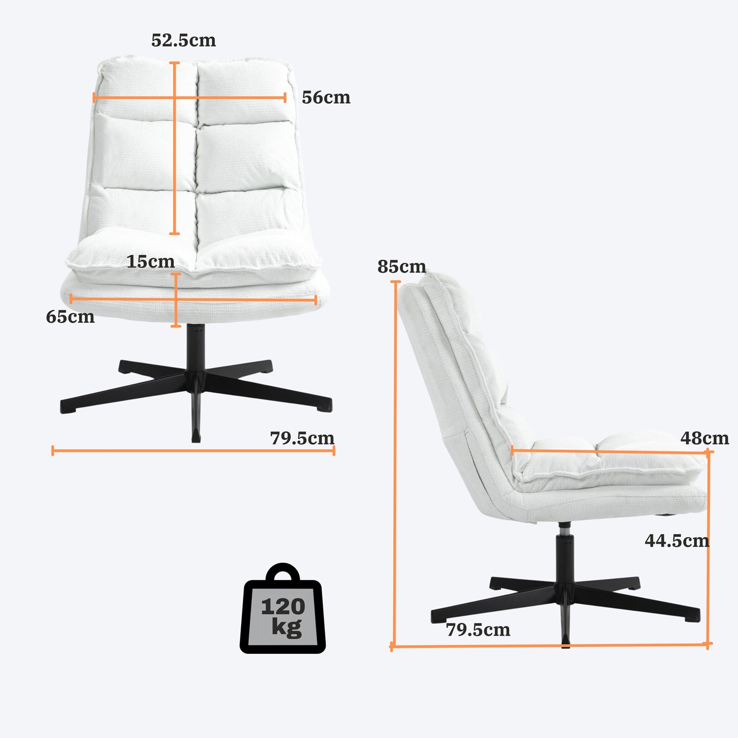 Draaifauteuil – Lounge Chair – Fauteuil – Relaxstoel – Zithoekstoel – Wit – Inklapbare Rugleuning – 360° Draaifunctie