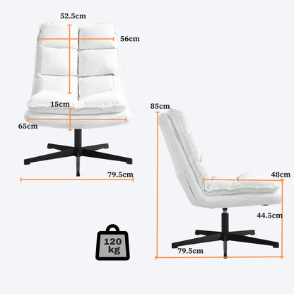 Draaifauteuil – Lounge Chair – Fauteuil – Relaxstoel – Zithoekstoel – Wit – Inklapbare Rugleuning – 360° Draaifunctie