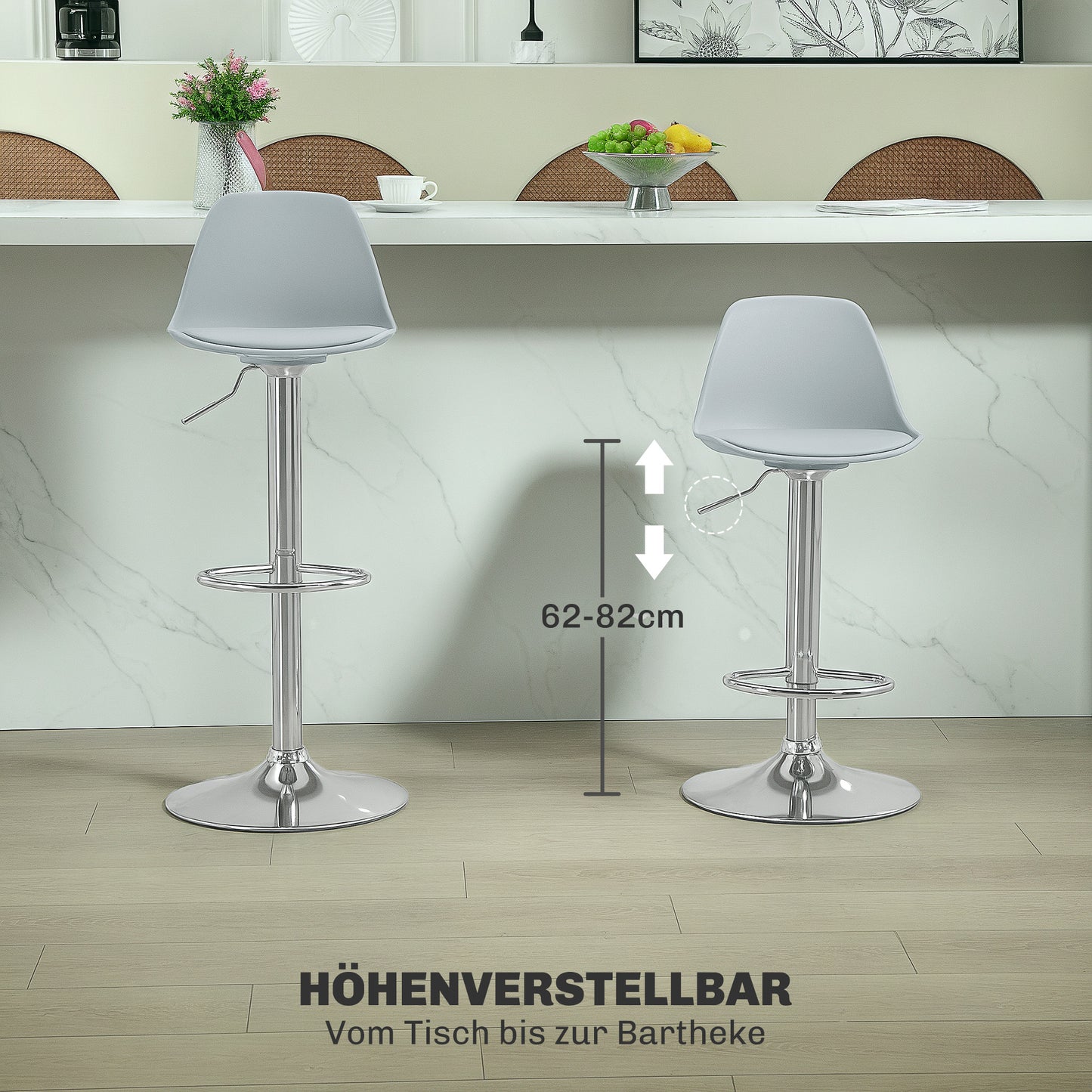 Barkrukken – Barstoelen – Keukenkrukken – Stoelen – Krukken – Verstelbare Hoogte – 360° Draaibaar – Met Voetsteun – Kunstleren Bekleding – Stalen Frame – Set van 2 – Zwart