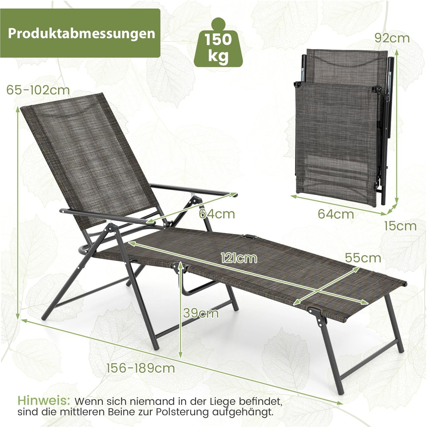 Tuinligstoel – Ligbed – Ligstoel – Zonnebed – Relaxstoel – 2-Delige Set Bruin – Verstelbare Rugleuning – Ademend Materiaal