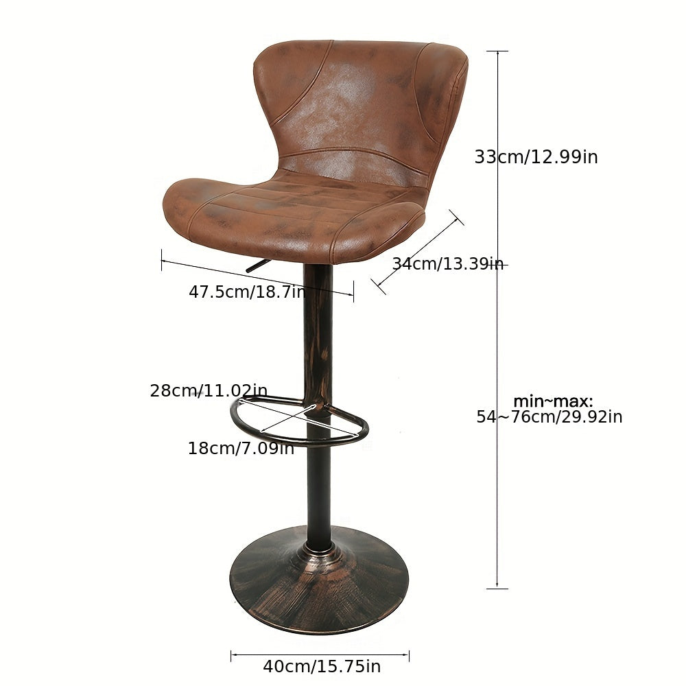 4pcs Vintage Brown Bar Stool, Swivel Bar Stool, 47.5*34*88-109cm, Faux Leather Vintage Swivel Bar Stool, Industrial Kitchen Bar Stool, Bar High Chair with Backrest, Height Adjustable, Kitchen Counter Stool, Home Bar Furniture