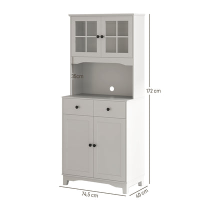 Hoge Keukenkast – Keukenkast Met Laden – Opbergkast – Buffetkast – Vitrinekast – Verstelbare Planken – Kabeldoorvoer Werkblad – Wit Melamine 74,5x40x172 cm