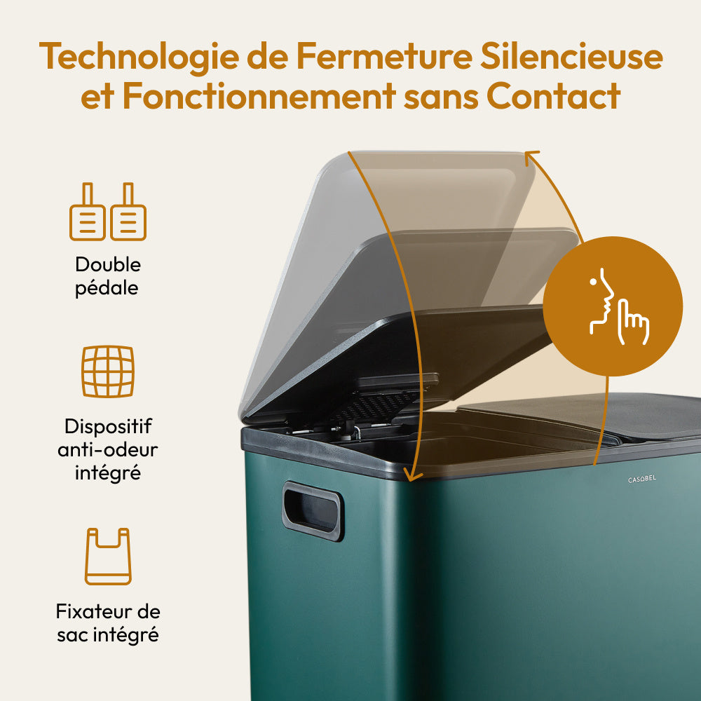 60L Afvalbak Keuken – Vuilnisbak – Prullenbak – Afvalemmer – Afvalcontainer – RVS Geborsteld – Dubbele Compartimenten 2x30L – Anti-Odour Met Pedaal