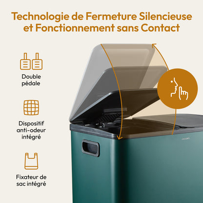 60L Afvalbak Keuken – Vuilnisbak – Prullenbak – Afvalemmer – Afvalcontainer – RVS Geborsteld – Dubbele Compartimenten 2x30L – Anti-Odour Met Pedaal