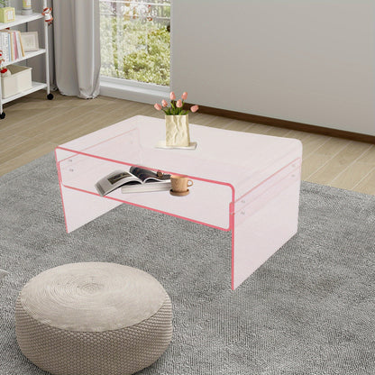 Salontafel – Bijzettafel – Koffietafel – Side Table – Woonkamertafel – Acryl – Dubbelbladig Ontwerp – 80x50x38 cm – Roze Modern Design