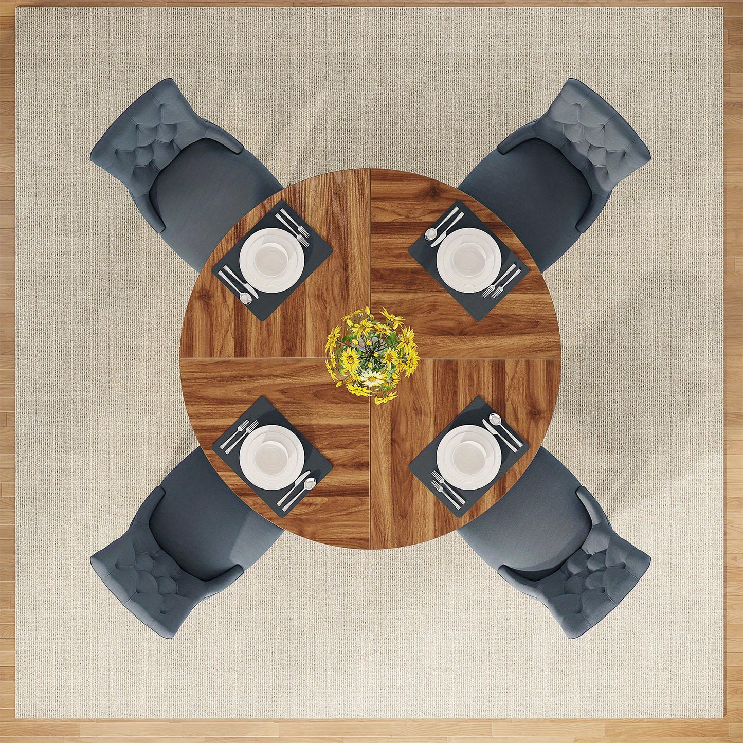 Ronde Eettafel – Eettafel Rond – Keukentafel – Tafel Landelijk – Eettafel MDF Donkerbruin – 119 cm Diameter – Krasbestendig & Stevig Metalen Poten