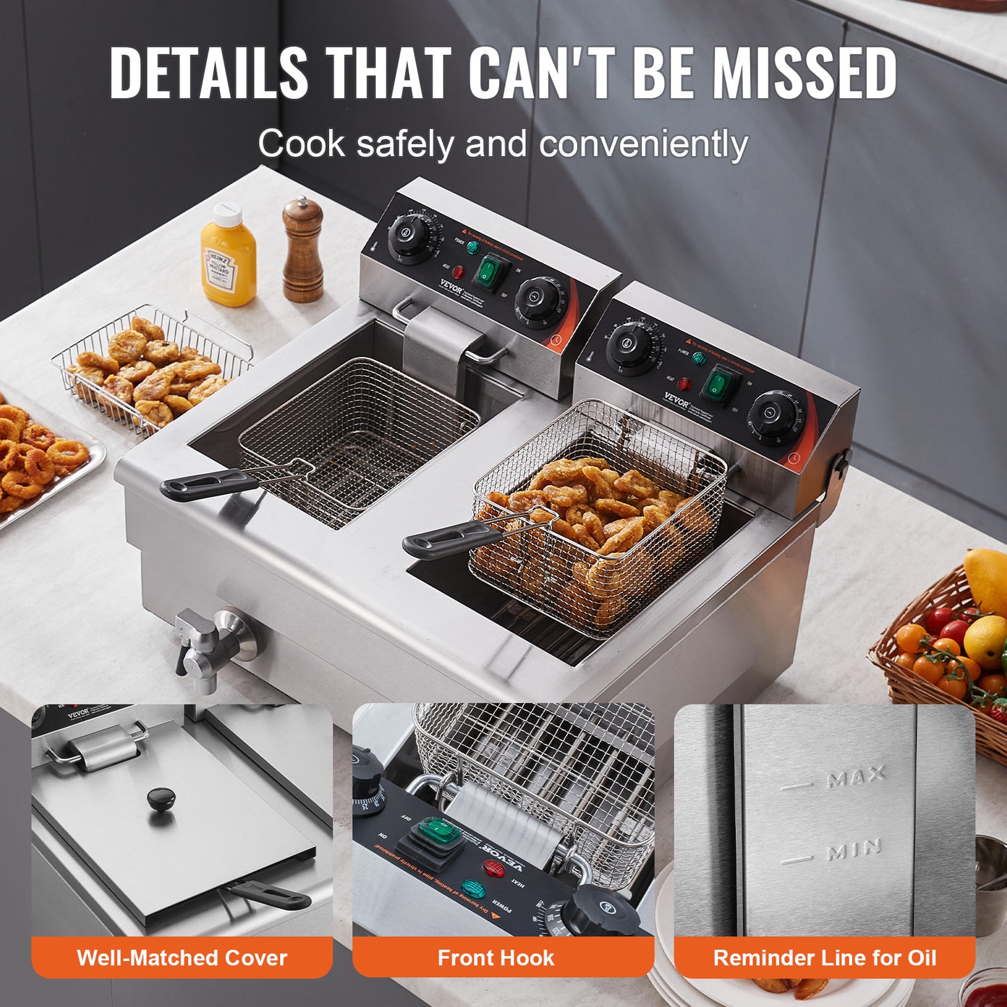 Dubbele Elektrische Friteuse – Frituurpan – Snack Friteuse – Professionele Friteuse – RVS Friteuse – 2x12 Liter – 2x3000W Verwarming – Verwijderbare Mandjes