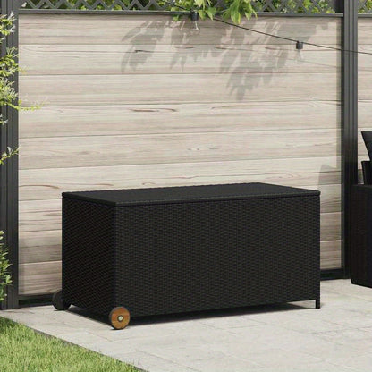 Opbergbak Buiten – Tuinbox – Opslagbak Met Wieltjes – Opbergkist – Tuinkist – Groot 120x65x61 cm – Zwart Rattan Design – Stevig Met Wieltjes