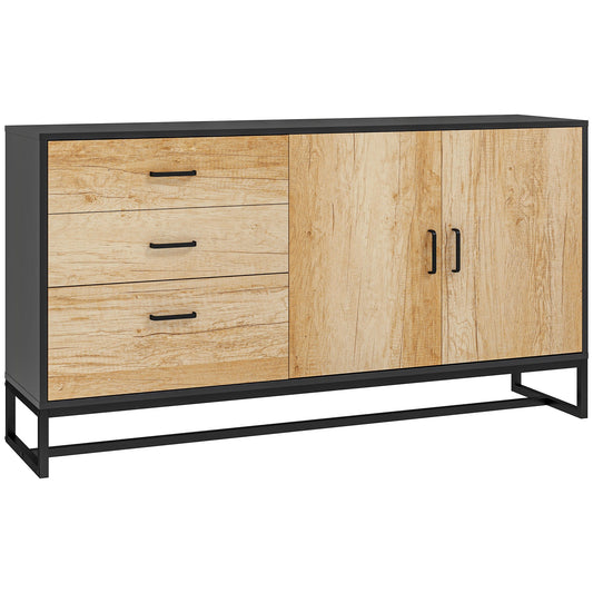 Buffetkast – Dressoir – Opbergkast – Sideboard – Buffetmeubel – Met 3 Laden en Verstelbare Plank – Stalen Poten en Aluminium Handgrepen – Natuurlijke Houtlook – Afmeting 140x35x75 cm