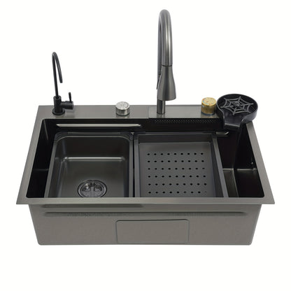 Roestvrijstalen Spoelbak – Keukenspoelbak – Inbouwspoelbak – Moderne Spoelbak – Spoelbak Met Kraan – 66 cm Breed – Duurzaam RVS Materiaal – Inclusief Snijplank & 3 Waterstanden