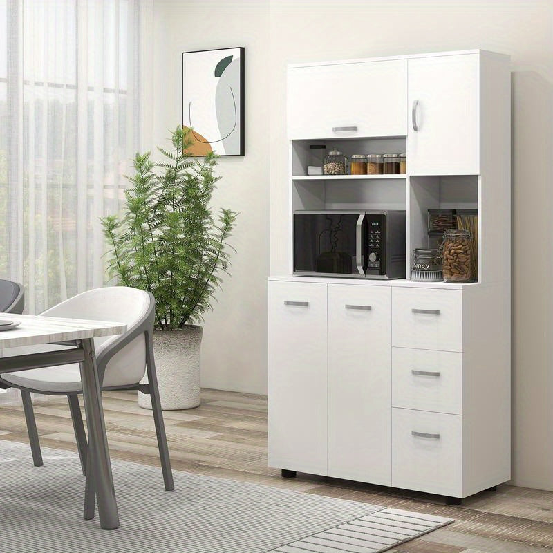 Kitchen cabinet, buffet, 3 drawers, 3 shelves, plenty of storage space, 89 x 39.5 x 168cm, white, Home Organization, Pantry Storage, Sleek Design, Contemporary Furniture, Sturdy Shelves, Solid Wood Furniture, Multifunctional
