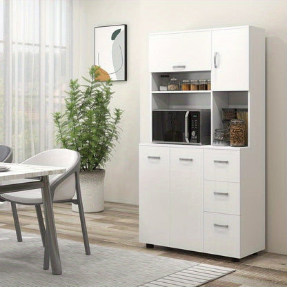 Kitchen cabinet, buffet, 3 drawers, 3 shelves, plenty of storage space, 89 x 39.5 x 168cm, white, Home Organization, Pantry Storage, Sleek Design, Contemporary Furniture, Sturdy Shelves, Solid Wood Furniture, Multifunctional