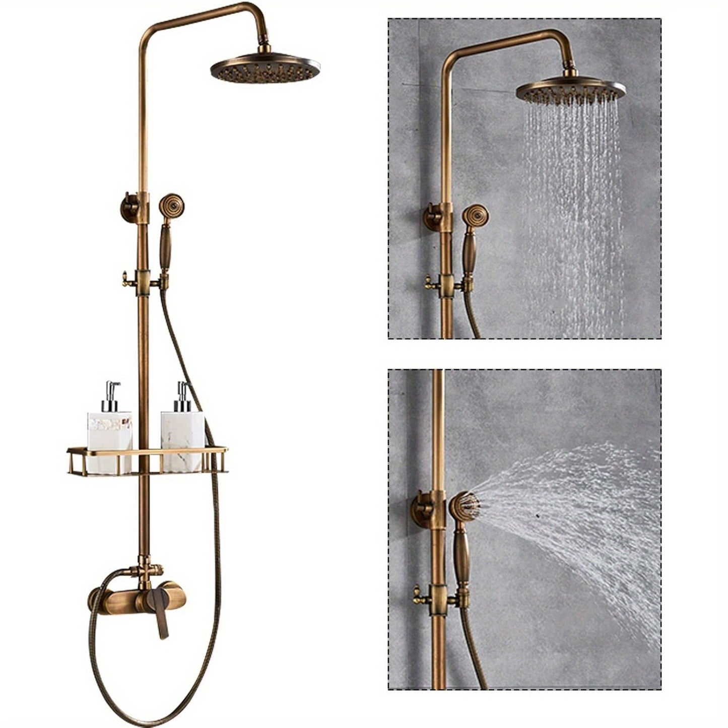 Vintage Douche Systeem – Douche Set – Regendouche – Handdouche – Douchearmatuur – Antiek Messing – 360° Draaibare Douchekop – Duurzaam En Waterbestendig