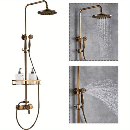 Vintage Douche Systeem – Douche Set – Regendouche – Handdouche – Douchearmatuur – Antiek Messing – 360° Draaibare Douchekop – Duurzaam En Waterbestendig