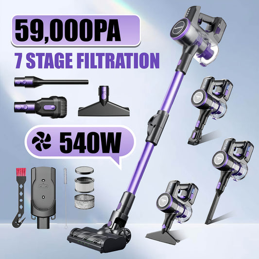 Draadloze Handstofzuiger – Steelstofzuiger – Kruimeldief – Mobiele Stofzuiger – Handheld Cleaner – Paars – 59 kPa Zuigkracht – 7-traps Filtratiesysteem