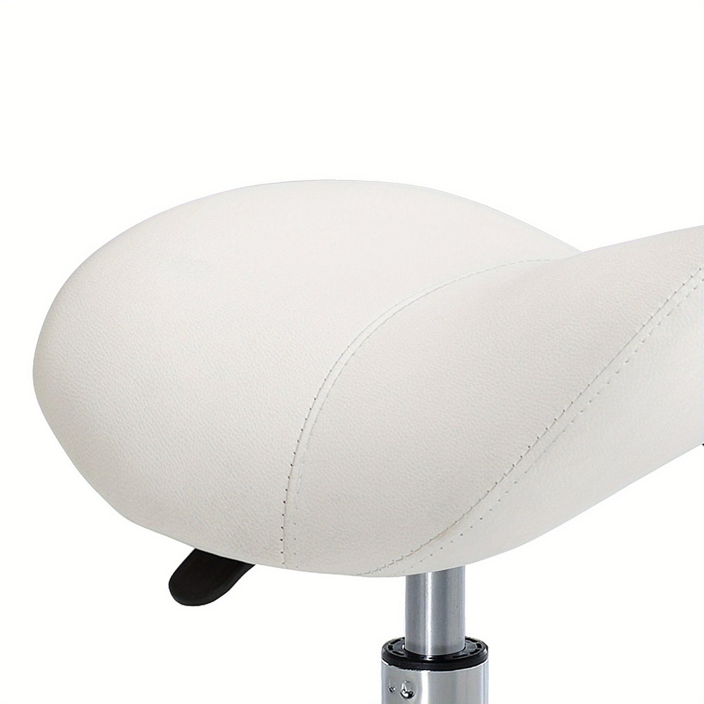 Draaibare Kruk – Zadelkruk – Bureaustoel – Verrijdbare Stoel – Werkkruk – Ergonomisch Zadel – Hoogte Verstelbaar – Witte Kunstleren Bekleding – 5 Zwenkwielen – Chroom Frame