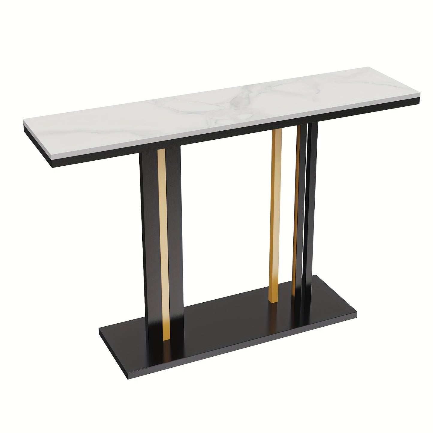 Sidetable – Consoletafel – Wandtafel – Haltafel – Bijzettafel – Krasbestendig Gesinterd Steen Blad – Zwart Gouden Metaalframe