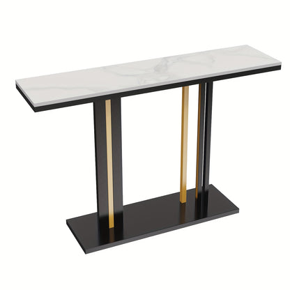 Sidetable – Consoletafel – Wandtafel – Haltafel – Bijzettafel – Krasbestendig Gesinterd Steen Blad – Zwart Gouden Metaalframe
