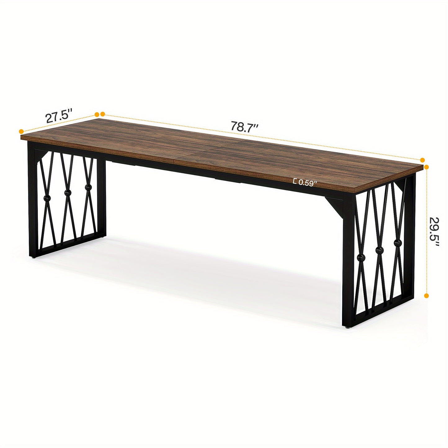 Bureau – Bureaumeubel – Schrijftafel – Werktafel – Computertafel – Verstelbaar In Hoogte – Stevig Met Bruin Gelamineerd Houtblad En Zwart Metalen Frame – 198 cm Lang