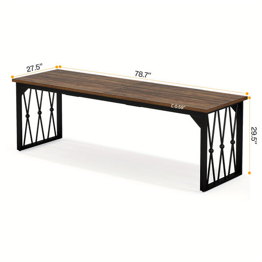 Bureau – Bureaumeubel – Schrijftafel – Werktafel – Computertafel – Verstelbaar In Hoogte – Stevig Met Bruin Gelamineerd Houtblad En Zwart Metalen Frame – 198 cm Lang