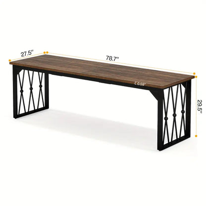 Extra Lang Bureau – Schrijftafel – Werktafel – Vergadertafel – Eettafel – Zwart Metalen Poten – Bruin Blad – Stevig Ontwerp – Geschikt Voor 1-8 Personen