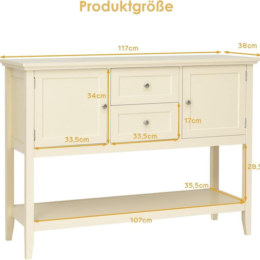 Opbergkast – Dressoir – Buffetkast – Sidetable – Kast – Hout – Grijs – 2 Lades – Stevig MDF Met Dennenhouten Poten