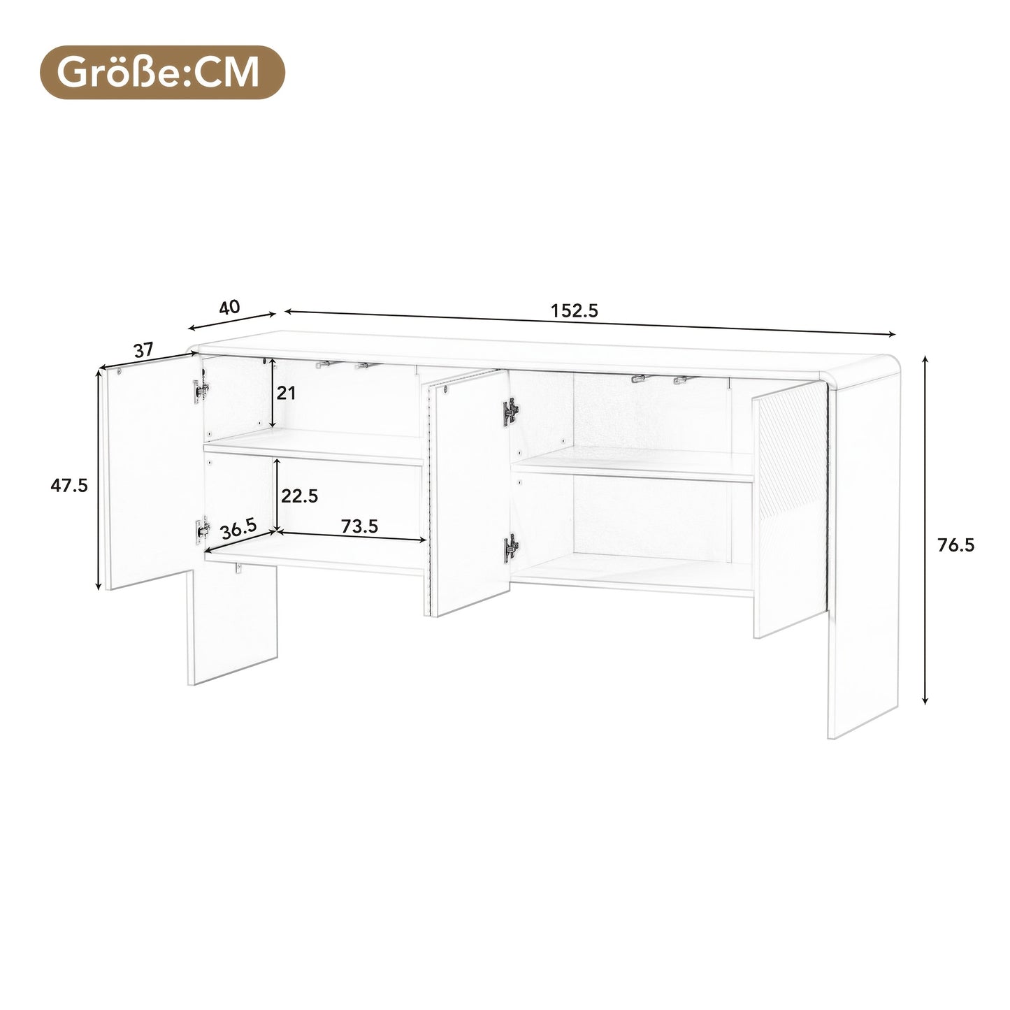 Sideboard, Sideboard, Minimalist Style Large Storage Sideboard with 4 Doors for Living Room And Entrance Area, 152.5*40*76.5 Cm, White