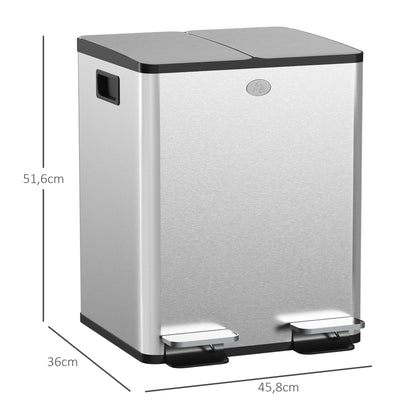Prullenbak Keuken – Afvalemmer – Pedaalemmer – Afvalscheidingsprullenbak – Vuilnisbak – 2 x 20 Liter – RVS met Soft-Close Deksel