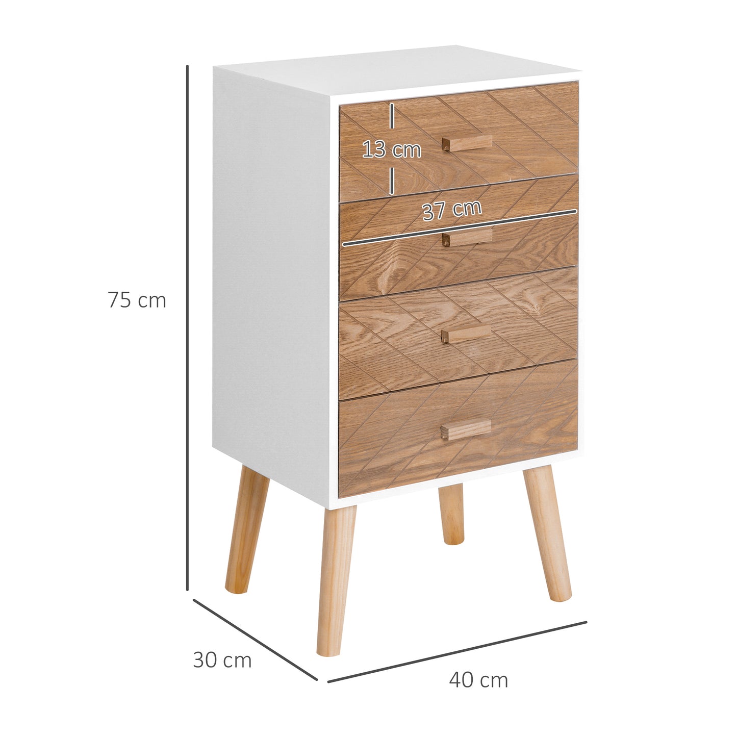 Scandinavisch Nachtkastje – Bedkastje – Ladeblok – Opbergkast – Dressoir – Compact Formaat 40x30x75 cm – Massief Hout & MDF