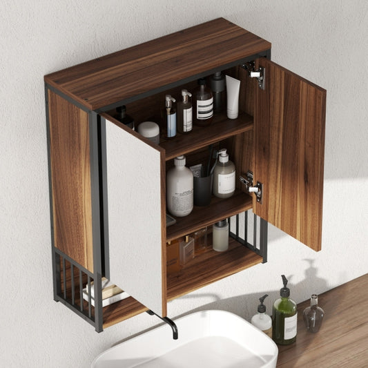 Badkamerspiegel – Spiegelkast – Wandkast – Opbergkast – Badkamermeubel – Compact 25x40,5 cm – MDF Bruin – Soft-Close Deuren