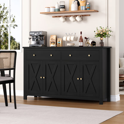 Keukenkast – Dressoir – Sideboard – Buffetkast – Opbergkast – Zwart – Ruim Opbergmeubel 140x40x89 cm – Softclose Deuren & Lade